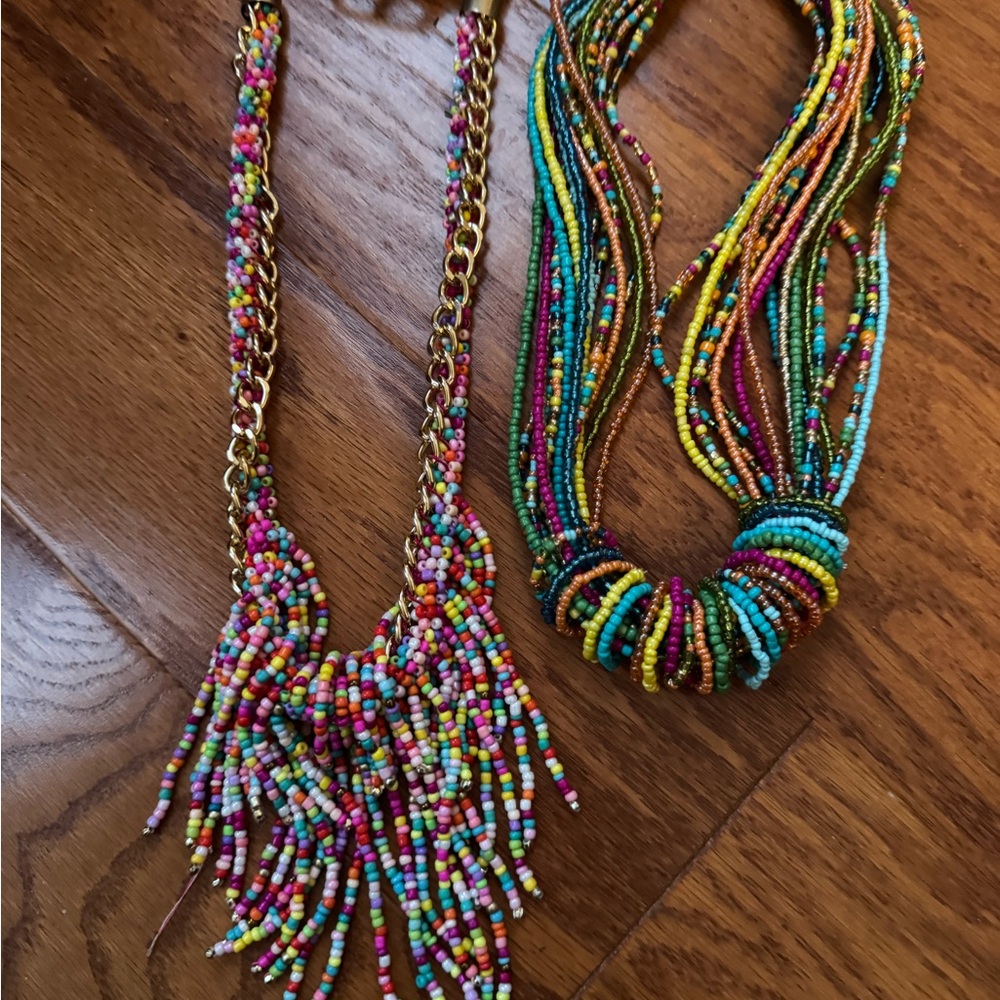Multi-Color Beaded Fringe Necklace - Vibrant Layered Statement